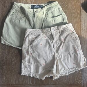 Hollister Light Green and Cream Shorts Duo